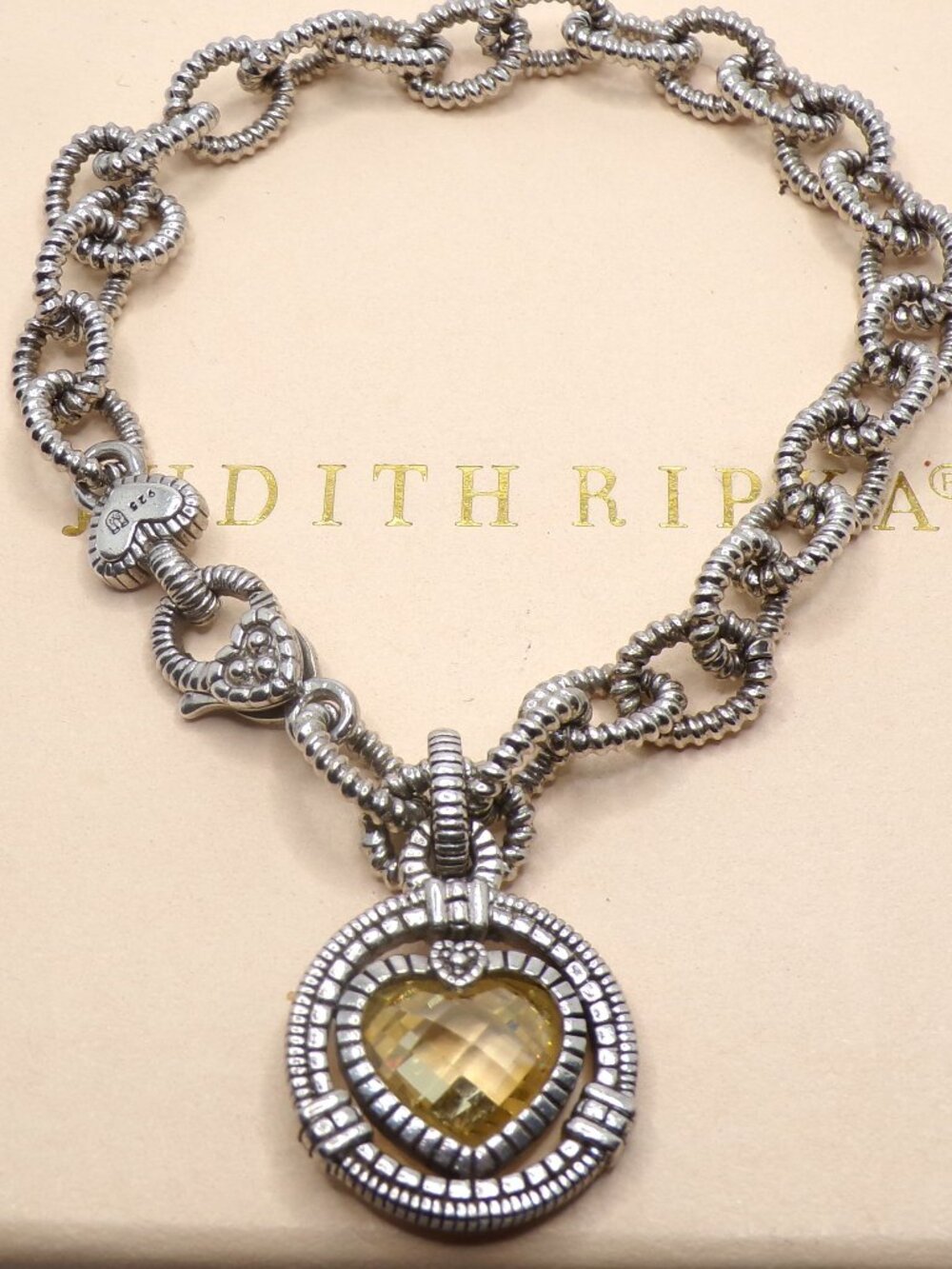 Judith Ripka 925 Heart Charm Bracelet 7.5 Inches L with Original Box